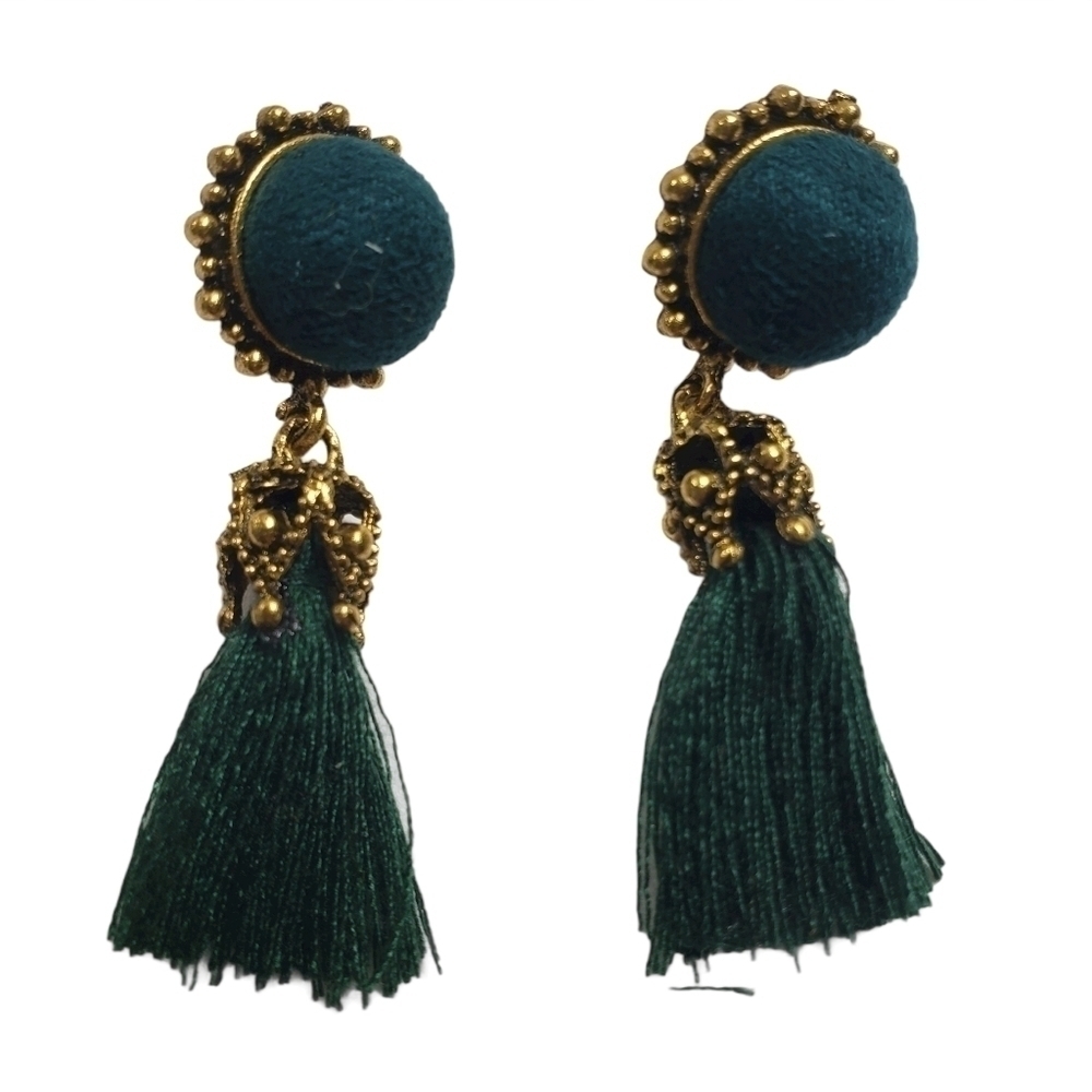 Fashion Jewelry Green Gold Dangle Tassel Earrings - Picture 5 of 6